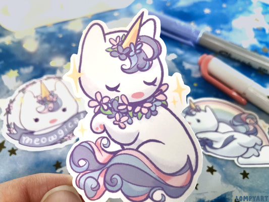 Unicorn Cat Sticker Set (Meowgical Caticorn / Kawaii Unicat / Cute stickers for cat lover gift!)