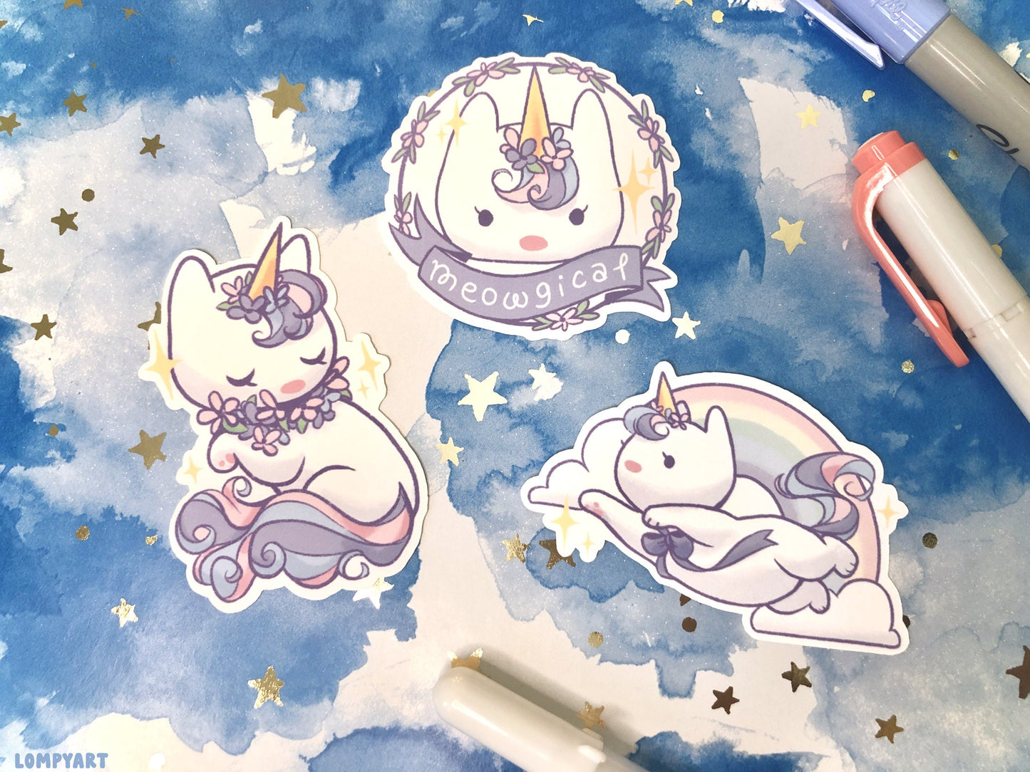 Unicorn Cat Sticker Set (Meowgical Caticorn / Kawaii Unicat / Cute stickers for cat lover gift!)