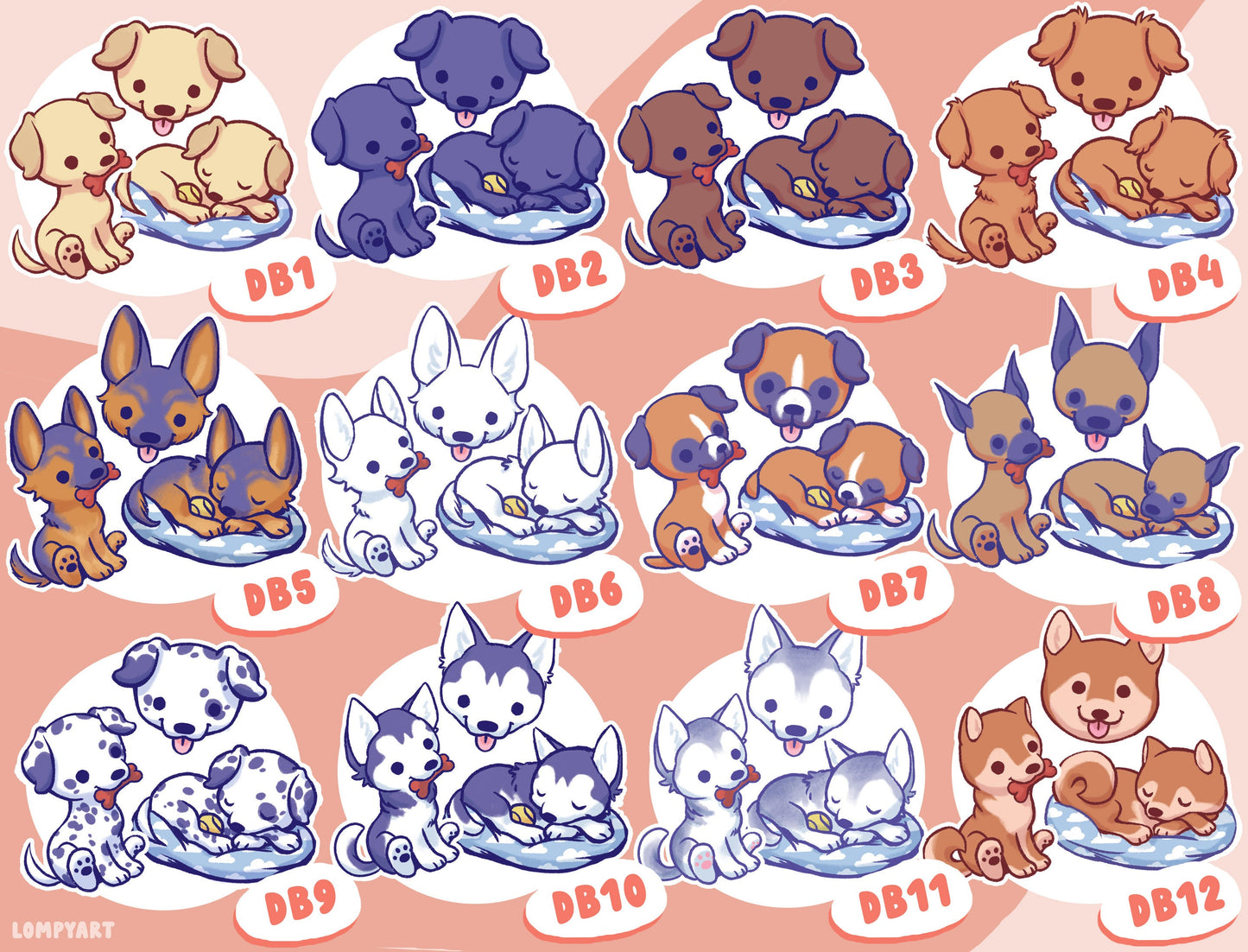 Choose your Dog! Sticker Pack Custom (24 different breeds, husky boxer shepherd corgi shiba inu pug lab yorkie beagle pomeranian dalmatian)