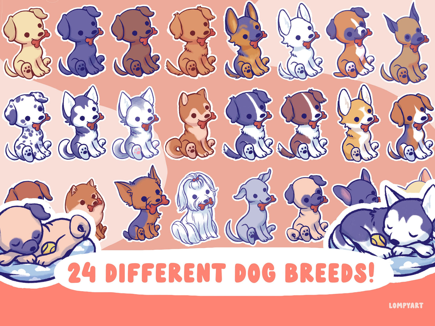 Choose your Dog! Sticker Pack Custom (24 different breeds, husky boxer shepherd corgi shiba inu pug lab yorkie beagle pomeranian dalmatian)