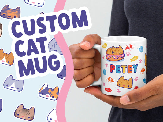 Custom Cat Mug / hand drawn art pattern coffee cup, choose cat breed or custom art for your pet! memorial, birthday present, christmas gift