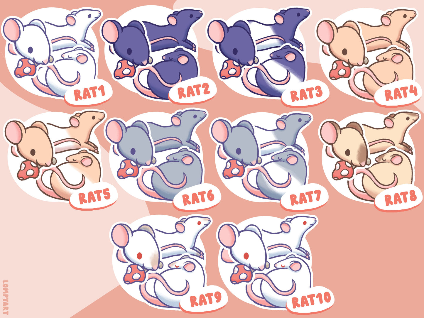Rat Sticker Set Custom (choose your rat color! white black albino cream siamese gray himalayan)