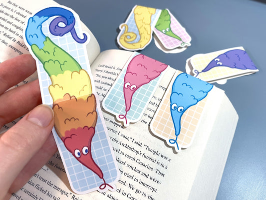 Worm on a String Magnetic Bookmark // funny handdrawn art, book lover gift, booktok, booktube, colorful rainbow kidcore bookmark