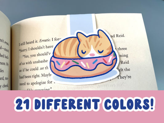 Cat Magnetic Bookmark // 21 different colors, cute cat handdrawn art, cat lover gift, pet bookmark