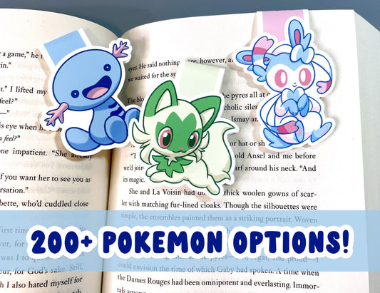 Pokemon Magnetic Bookmark // 200+ options handdrawn art, pokemon gift, starters, eevee and eeveelutions, sylveon, umbreon, clodsire + more!