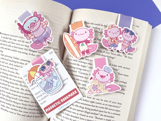 Axolotl Magnetic Bookmarks / kawaii summer themed bookmark, axolotl lover gift