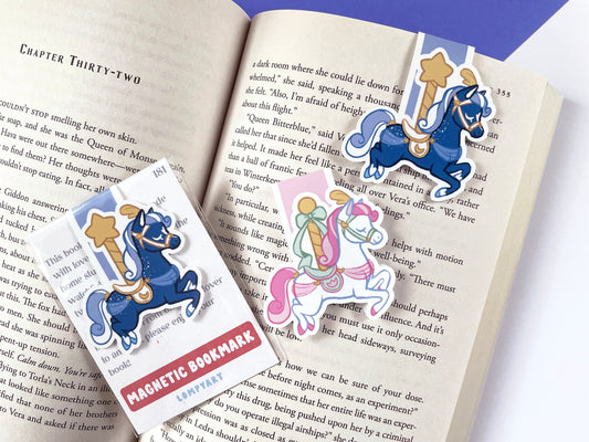 Carousel Horse Magnetic Bookmark / book lover gift ponies pastel pink aesthetic starry celestial vintage