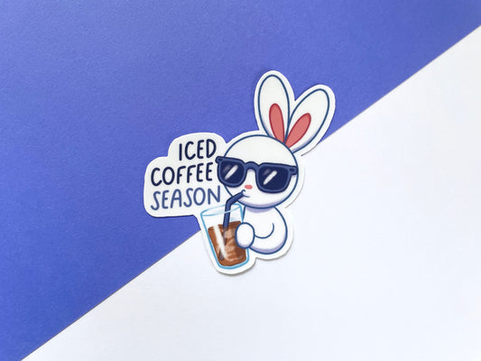 Iced Coffee Season Sticker / kawaii summer themed sticker for laptop, water bottle, bunny, summer
