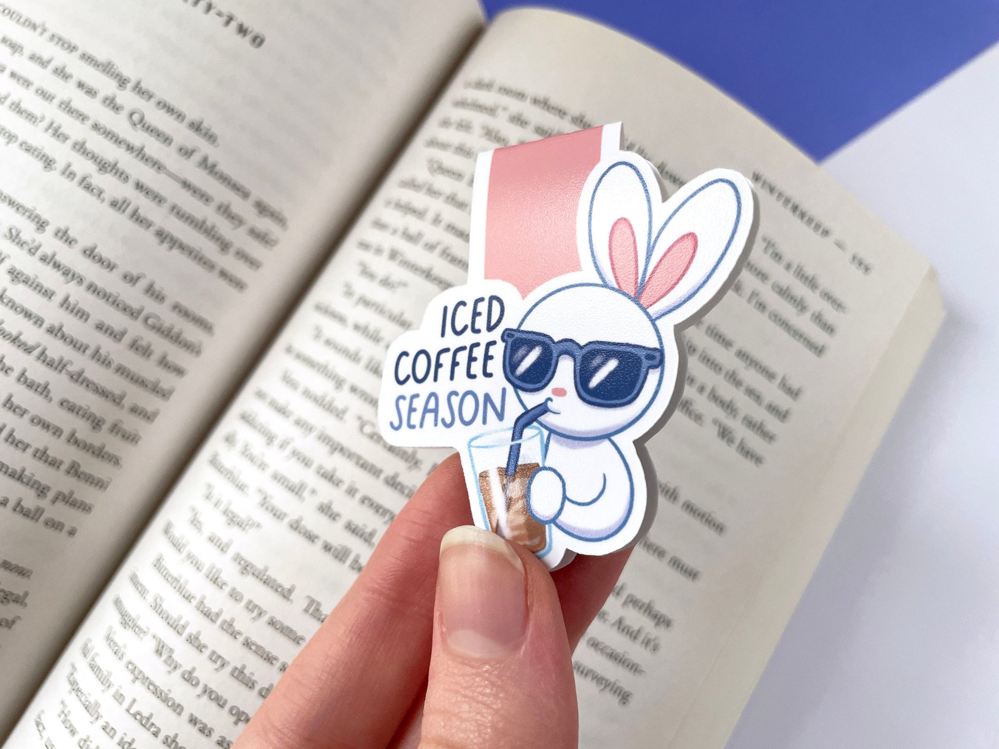 Iced Coffee Season Magnetic Bookmark / cute bunny summer themed bookmark