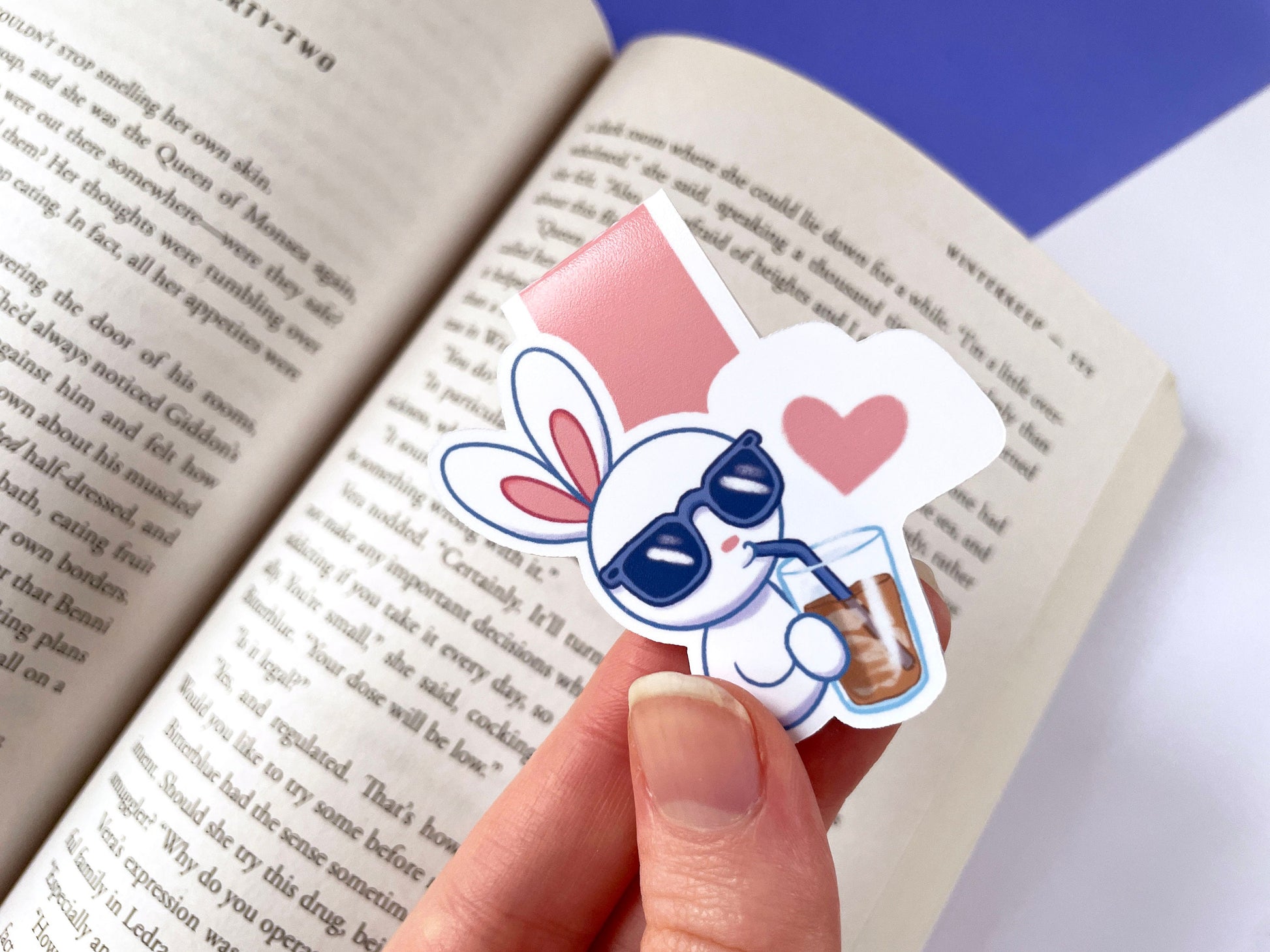 Iced Coffee Season Magnetic Bookmark / cute bunny summer themed bookmark