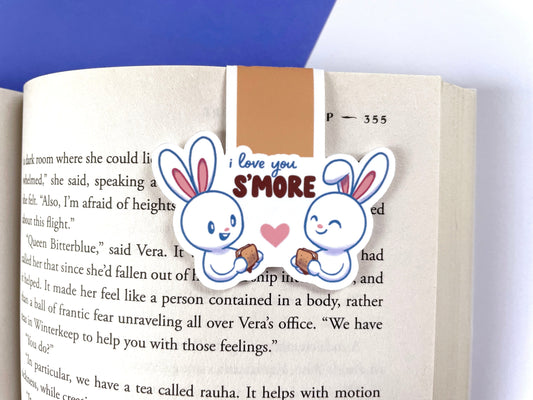 I Love You S'more Magnetic Bookmark / cute bunny couple summer themed bookmark smores, camping, summer vacation