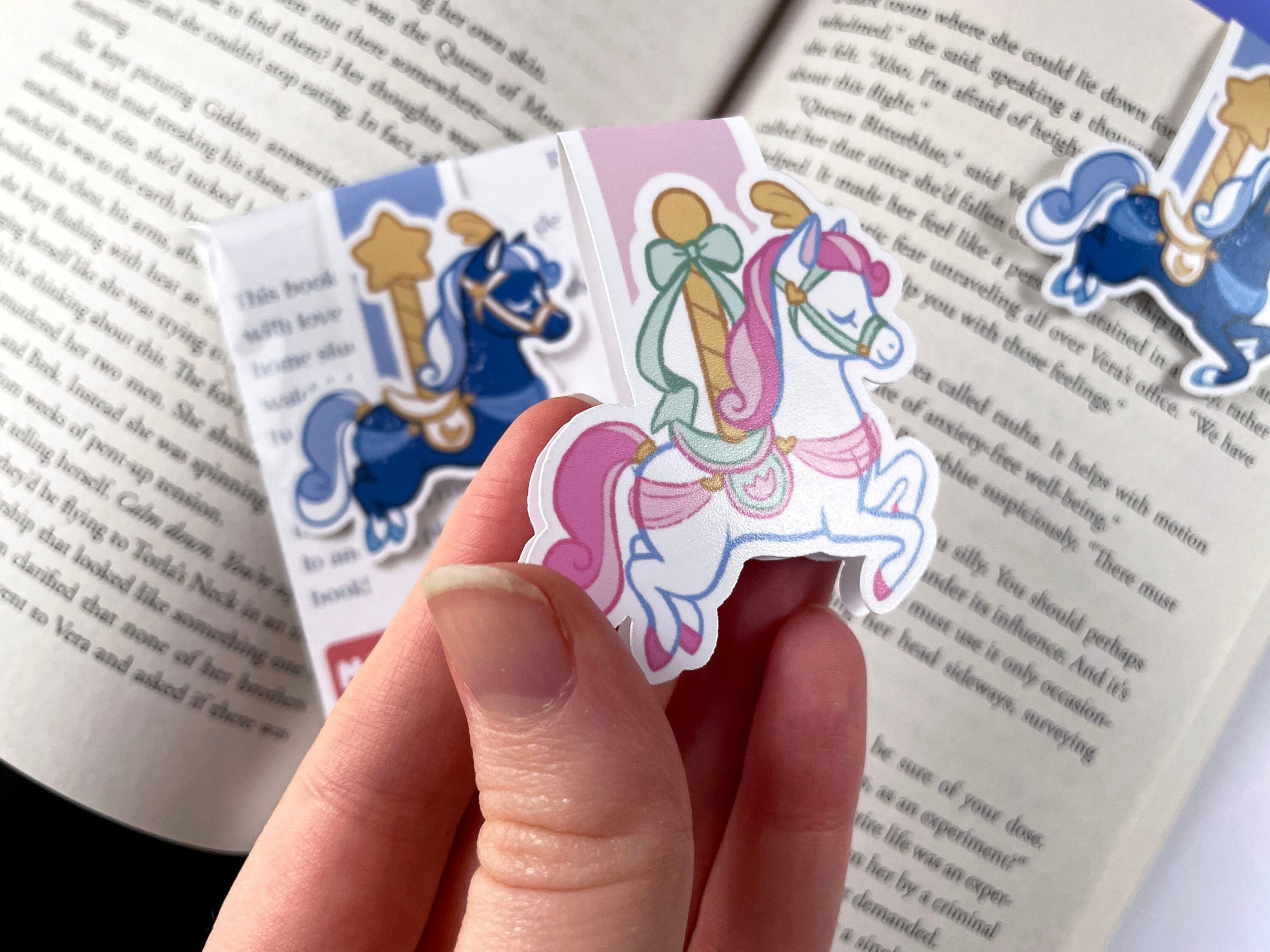 Carousel Horse Magnetic Bookmark / book lover gift ponies pastel pink aesthetic starry celestial vintage