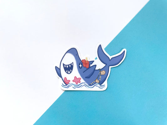 Mermaid Shark Sticker / kawaii summer themed sticker for laptop, water bottle, pool party, beach party, summer vacation