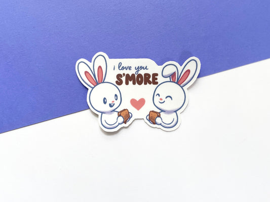 I Love You S'more Sticker / kawaii summer themed sticker for laptop, water bottle, bunny, smores, camping, summer vacation