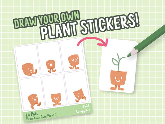 Draw your own Plant Stickers | Lil Starters | mini sticker sheet plant lover labels gift potted plants kawaii cute garden party favor