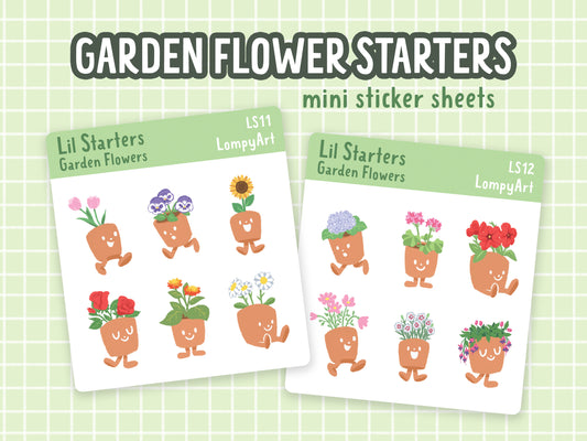 Garden Flower Stickers | Lil Starters | mini sticker sheet plant lover labels gift potted kawaii cute garden tulip daisy rose geranium pansy