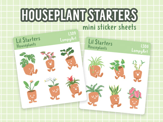 Houseplants Stickers | Lil Starters | mini sticker sheet plant lover labels gift potted kawaii cute garden monstera fern pothos snake fig