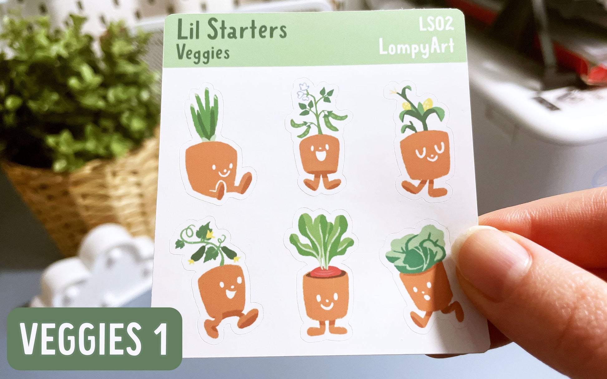 Fruit and Veggies Plant Stickers | Lil Starters | mini sticker sheet plant lover labels gift potted plants kawaii cute garden party favor