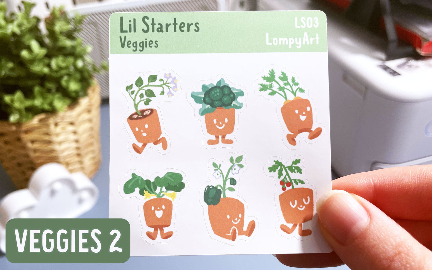 Fruit and Veggies Plant Stickers | Lil Starters | mini sticker sheet plant lover labels gift potted plants kawaii cute garden party favor