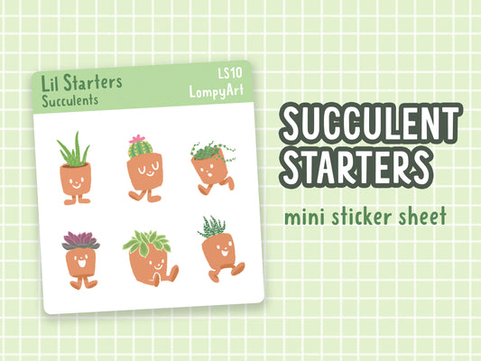 Succulent Plant Stickers | Lil Starters | mini sticker sheet plant lover labels gift potted kawaii cute garden aloe cactus echeveria aeonium
