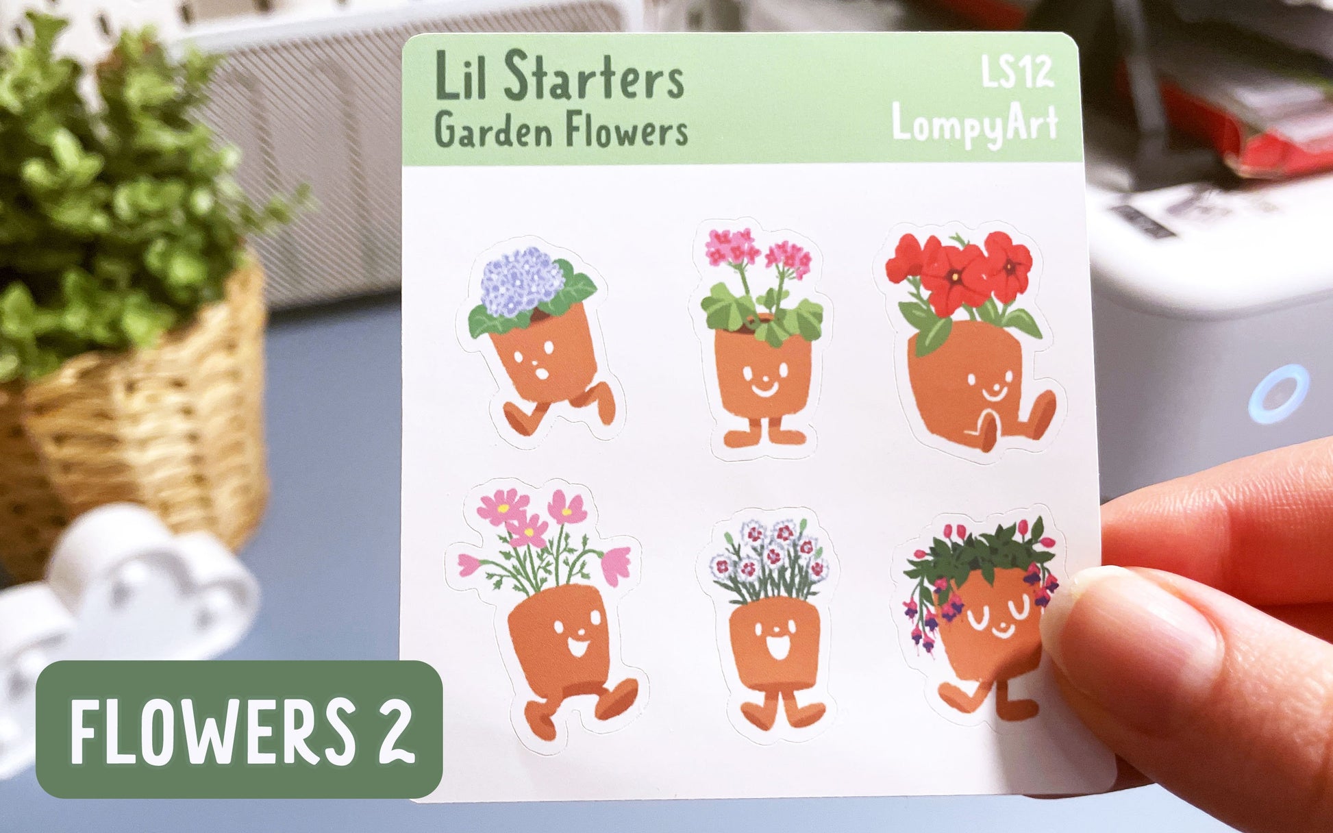 Garden Flower Stickers | Lil Starters | mini sticker sheet plant lover labels gift potted kawaii cute garden tulip daisy rose geranium pansy