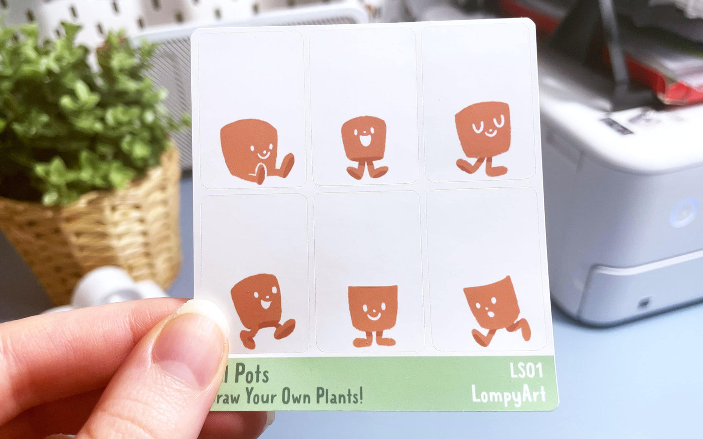 Draw your own Plant Stickers | Lil Starters | mini sticker sheet plant lover labels gift potted plants kawaii cute garden party favor