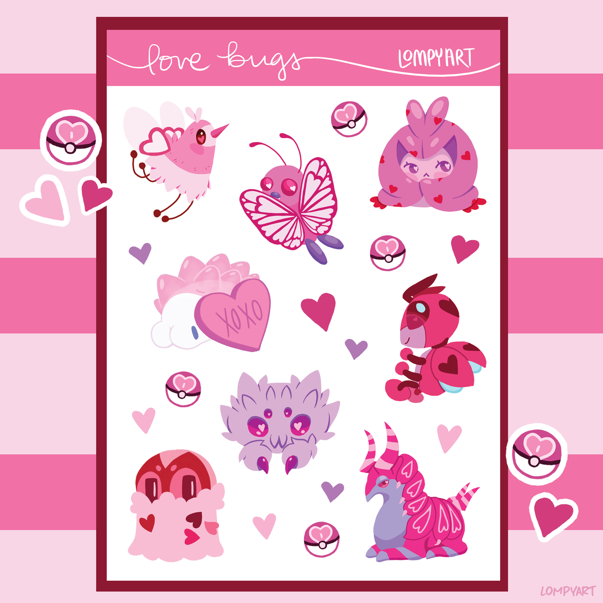 Valentine's Pokemon Love Bugs Sticker Sheet