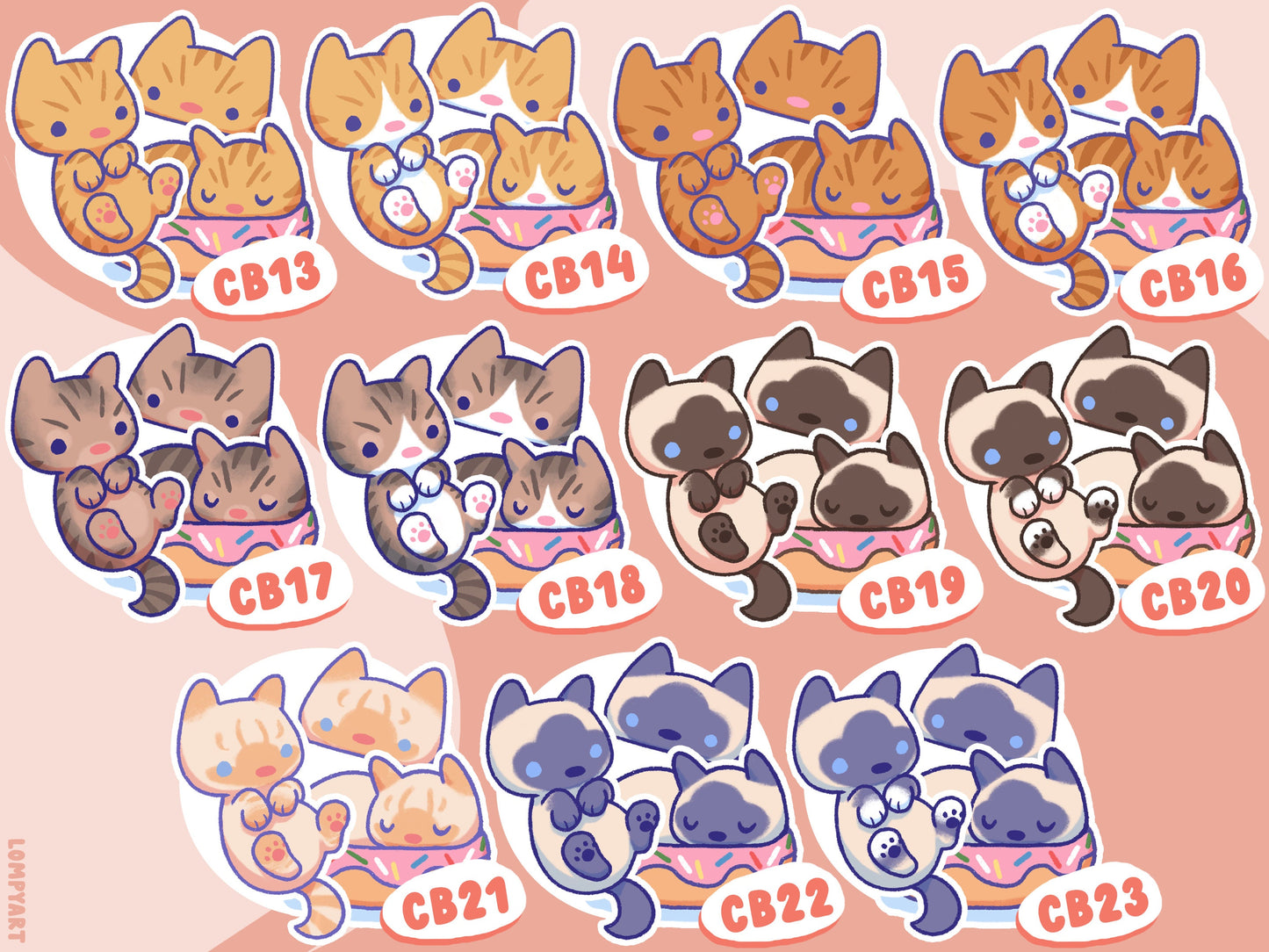 Choose your Cat color! Cat Sticker Pack Custom (23 different breeds, siamese ragdoll tabby tuxedo calico tortie tortoiseshell)