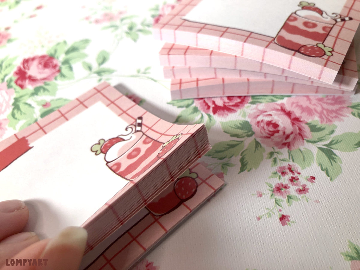 Dessert Sticky Notes Strawberry Milkshake Sticky Notes – LompyArt