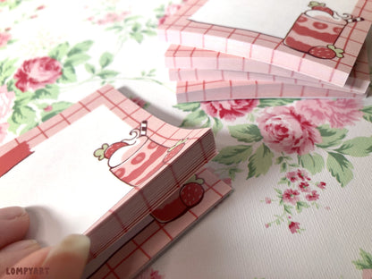 Strawberry Milkshake sticky notes (aesthetic fruit dessert memo pad, stickynotes, notepad, post it notes)
