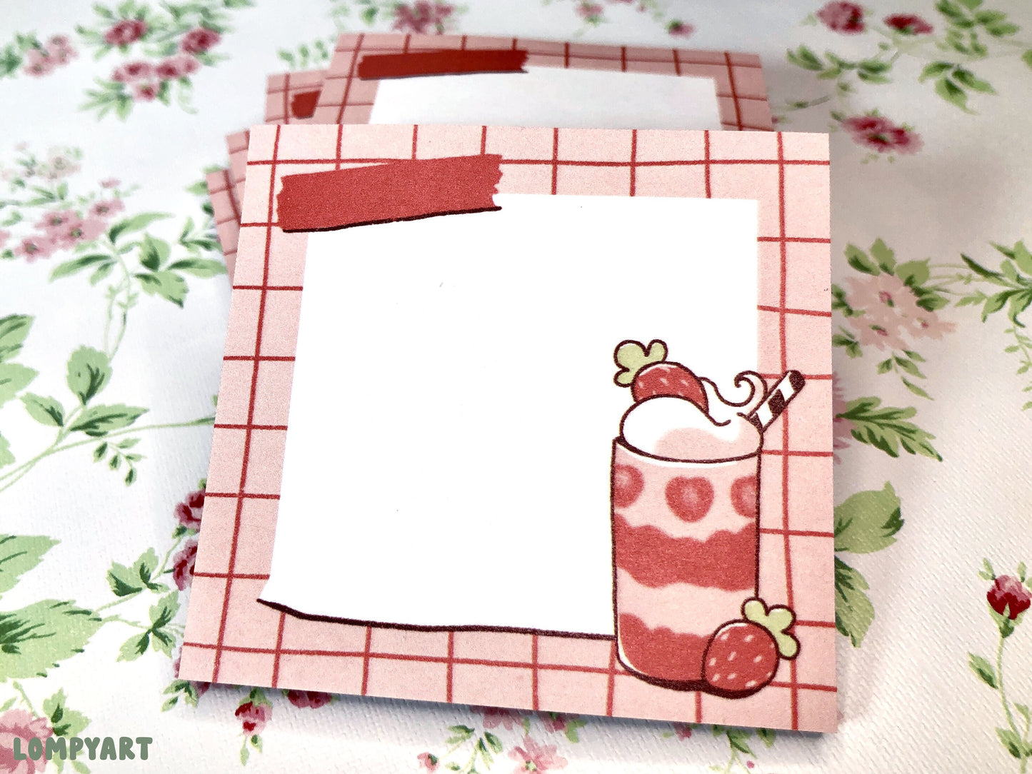 Strawberry Milkshake sticky notes (aesthetic fruit dessert memo pad, stickynotes, notepad, post it notes)