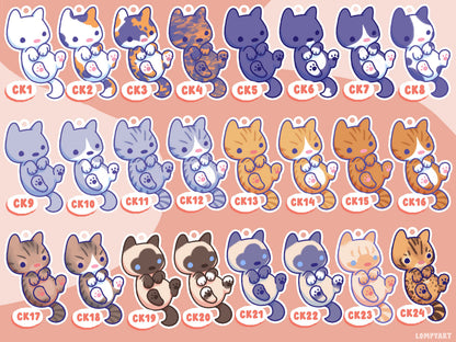 Cat Charm Acrylic Keychain ( 24 different breeds and colors, siamese ragdoll tabby tuxedo calico tortie tortoiseshell bengal)