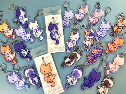 Cat Charm Acrylic Keychain ( 24 different breeds and colors, siamese ragdoll tabby tuxedo calico tortie tortoiseshell bengal)
