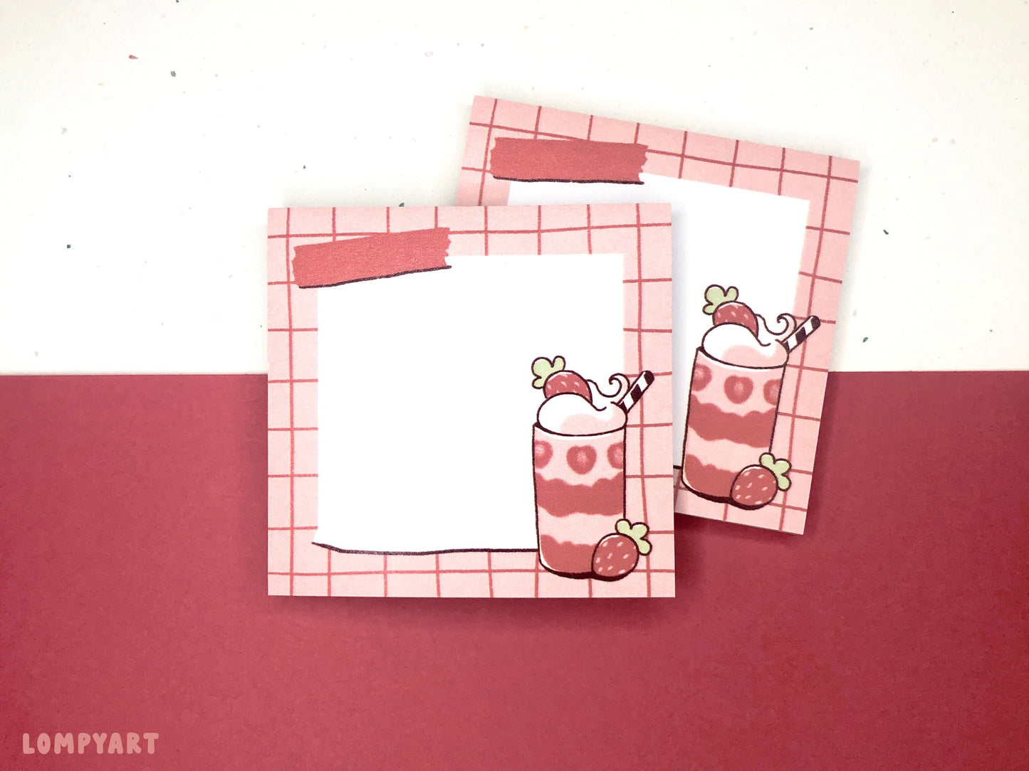 Strawberry Milkshake sticky notes (aesthetic fruit dessert memo pad, stickynotes, notepad, post it notes)