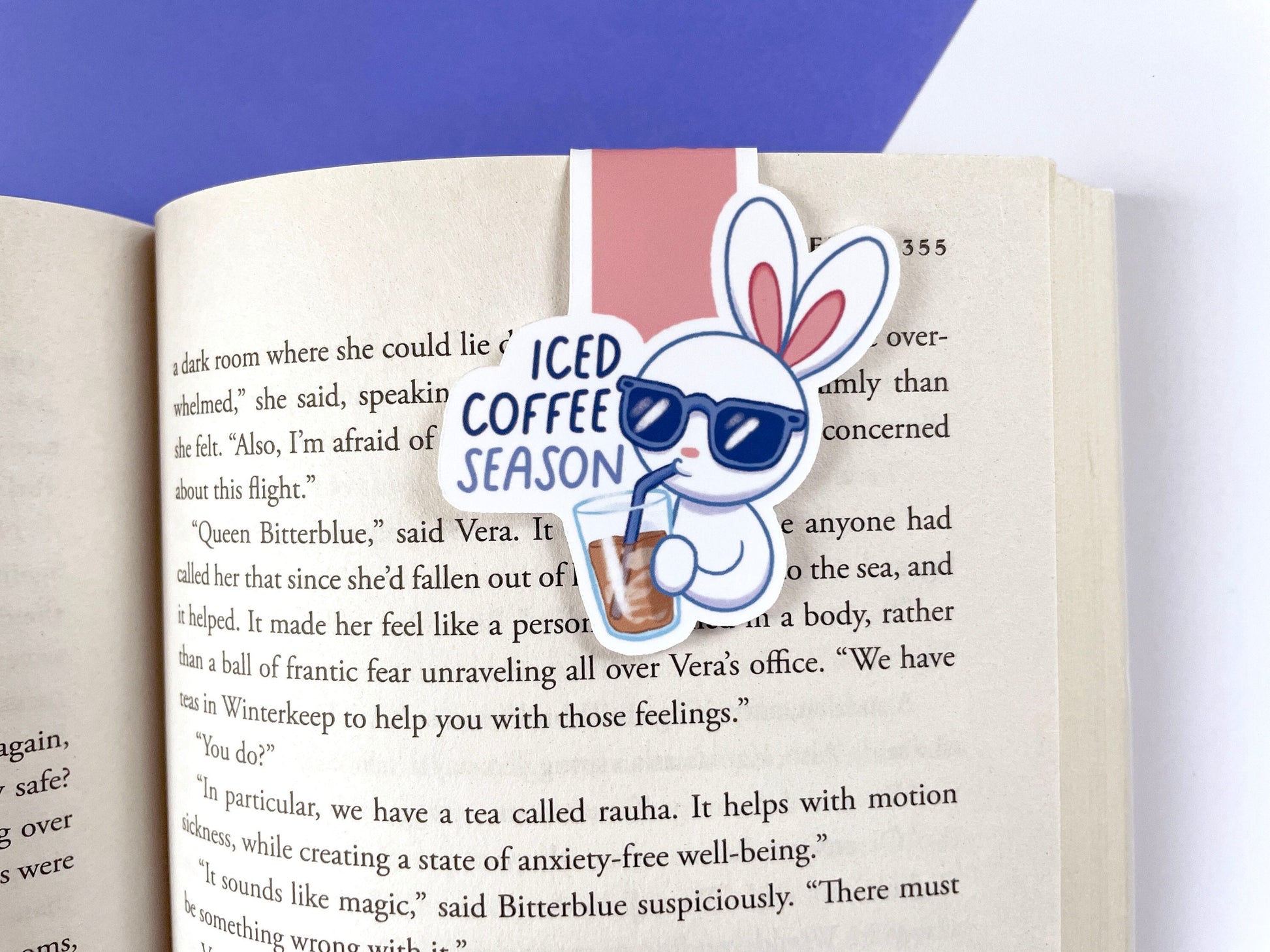 Iced Coffee Season Magnetic Bookmark / cute bunny summer themed bookmark