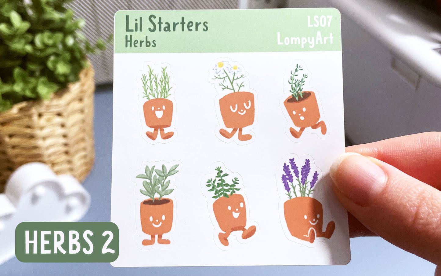 Herb Plant Stickers | Lil Starters | mini sticker sheet plant lover labels gift potted kawaii cute garden sage lavender basil oregano mint