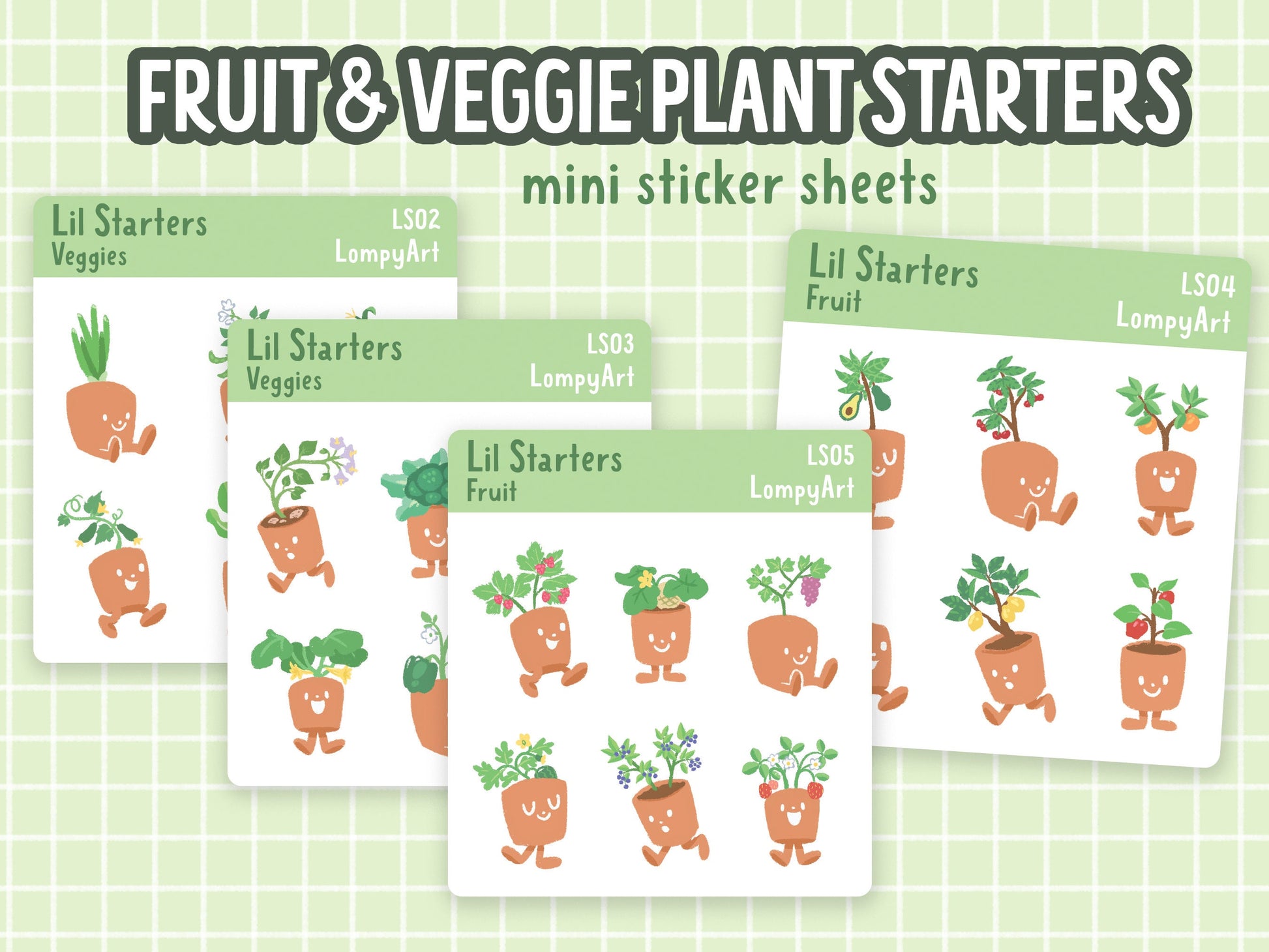 Fruit and Veggies Plant Stickers | Lil Starters | mini sticker sheet plant lover labels gift potted plants kawaii cute garden party favor