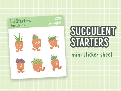 Succulent Plant Stickers | Lil Starters | mini sticker sheet plant lover labels gift potted kawaii cute garden aloe cactus echeveria aeonium