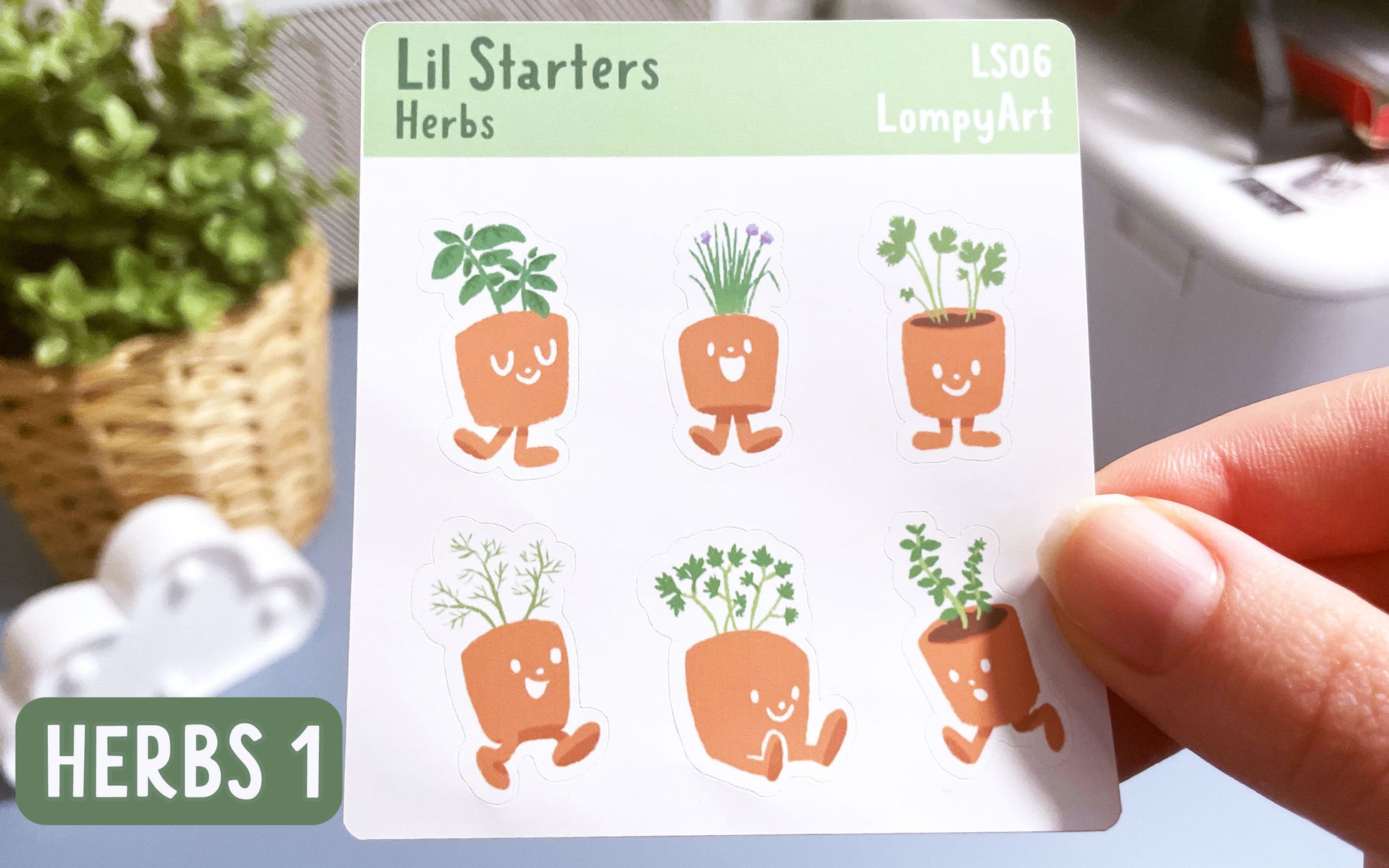 Herb Plant Stickers | Lil Starters | mini sticker sheet plant lover labels gift potted kawaii cute garden sage lavender basil oregano mint